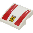 LEGO blanc Pente 2 x 2 Incurvé avec rouge Rayures et Ferrari logo Autocollant (15068)