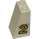 LEGO Weiß Steigung 2 x 2 x 3 (75°) mit Number 2 Aufkleber Hohlbolzen, raue Oberfläche (3684)