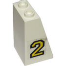LEGO Wit Helling 2 x 2 x 3 (75°) met Number 2 Sticker Holle Studs, ruw oppervlak (3684)