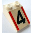 LEGO White Slope 2 x 3 (25°) with Black "4" and Red Stripes with Rough Surface (3298)