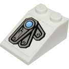 LEGO White Slope 2 x 3 (25°) with Cracked Armor Plate, Blue Light (Right) Sticker with Rough Surface (3298)