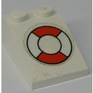 LEGO White Slope 2 x 3 (25°) with Life Preserver Sticker with Rough Surface (3298)