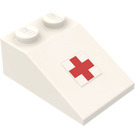 LEGO Weiß Steigung 2 x 3 (25°) mit rot Kreuz Aufkleber mit rauer Oberfläche (3298)