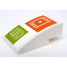 LEGO White Slope 2 x 3 Curved with Video in Orange Square and Calculator in Lime Square Sticker (24309)