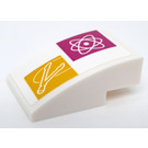 LEGO White Slope 2 x 3 Curved with White Atom on Magenta Square and Pliers and Cup on Yellow Square Sticker (24309)