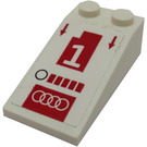 LEGO Wit Helling 2 x 4 (18°) met "1" en Audi logo Sticker (30363)