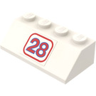 LEGO White Slope 2 x 4 (45°) with '28' Sticker with Rough Surface (3037)