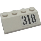 LEGO Weiß Steigung 2 x 4 (45°) mit '318' (Links) Aufkleber mit rauer Oberfläche (3037)