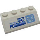 LEGO Weiß Steigung 2 x 4 (45°) mit 'Joes's Plumbing' Aufkleber mit rauer Oberfläche (3037)