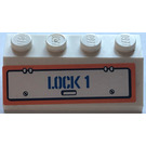 LEGO White Slope 2 x 4 (45°) with "LOCK 1" Sticker with Rough Surface (3037)