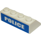 LEGO Wit Helling 2 x 4 (45°) met "Politie" Aan Achterkant Sticker met ruw oppervlak (3037)