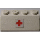 LEGO Weiß Steigung 2 x 4 (45°) mit rot Kreuz Aufkleber mit rauer Oberfläche (3037)