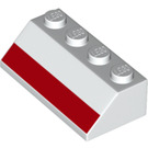 LEGO Weiß Steigung 2 x 4 (45°) mit rot Stripe mit rauer Oberfläche (3037 / 49412)