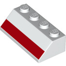 LEGO Hvit Skråning 2 x 4 (45°) med Rød Stripe med ru overflate (3037 / 49412)