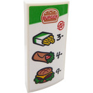 LEGO White Slope 2 x 4 Curved with 'BURGER', Fries '3', Wrap '4' and Burger '9' Sticker with Bottom Tubes (88930)