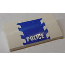LEGO White Slope 2 x 4 Curved with 'POLICE', Blue and White Danger Stripes Sticker with Bottom Tubes (88930)