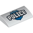 LEGO White Slope 2 x 4 Curved with 'POLICE' over Police Badge with Bottom Tubes (16384 / 61068)