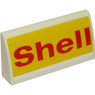 LEGO Wit Helling 2 x 4 Gebogen met shell logo Sticker met buizen aan de onderzijde (88930)