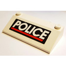 LEGO White Slope 3 x 6 (25°) with 'POLICE' and Red Line Sticker with Inner Walls (3939)
