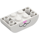 LEGO Hvit Skråning Kloss 2 x 4 Buet Omvendt med Smile med Tenner og Rosa Nese (5174 / 106114)