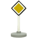 LEGO White Square Road Sign on point with yellow square and black border with Base Type 2