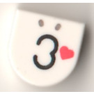 LEGO Weiß Fliese 1 x 1 Hälfte Oval mit Number 3 und Herz (24246)