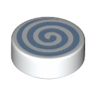 LEGO White Tile 1 x 1 Round with Bright Light Blue Swirl (35380 / 82804)