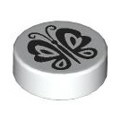LEGO White Tile 1 x 1 Round with Butterfly (35380 / 107045)