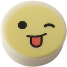 LEGO White Tile 1 x 1 Round with Cheeky Wink Emoji (35380)