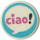 LEGO Blanc Tuile 1 x 1 Rond avec 'ciao', Exclamation Mark, Speech Bulle (35380)