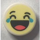 LEGO White Tile 1 x 1 Round with Crying with Laughter Emoji (35380)