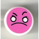 LEGO White Tile 1 x 1 Round with Emoji, Dark Pink Angry Face (35380)