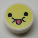 LEGO White Tile 1 x 1 Round with Face with Tongue (35380)