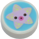 LEGO White Tile 1 x 1 Round with Lavender Starfish with Black Eyes (35380)