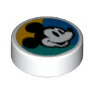 LEGO Бяло Плочка 1 x 1 Кръгъл с Mickey Мишка Лице (35380 / 66406)