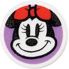 LEGO White Tile 1 x 1 Round with Minnie Mouse Head Smiling (35380)