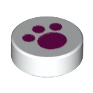 LEGO White Tile 1 x 1 Round with Paw Print (35380 / 48270)