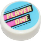 LEGO White Tile 1 x 1 Round with 'PLAYER ONE' and Dark Pink Stripes (35380)