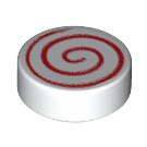 LEGO Weiß Fliese 1 x 1 Runden mit rot Swirl (14184 / 100797)