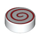 LEGO White Tile 1 x 1 Round with Red Swirl (98138)