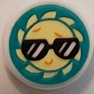 LEGO White Tile 1 x 1 Round with Sun with Sunglasses (35380)