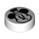 LEGO White Tile 1 x 1 Round with Vintage Mickey Mouse Face (35380 / 83085)