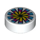 LEGO White Tile 1 x 1 Round with Yellow and blue Chinese Pellet Drum (35380)
