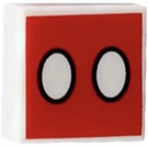 LEGO White Tile 1 x 1 with 2 Ovals on Red Background with Groove (3070)