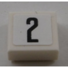 LEGO White Tile 1 x 1 with '2' Sticker with Groove (3070)