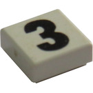 LEGO Weiß Fliese 1 x 1 mit Schwarz Bold "3" mit Nut (3070)