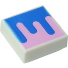 LEGO White Tile 1 x 1 with Blue and Pink with Groove (3070)