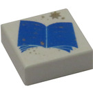 LEGO White Tile 1 x 1 with Blue Book and Golden Stars Pattern with Groove (3070)