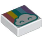 LEGO White Tile 1 x 1 with Cloud and Rainbow with Groove (3070 / 49610)