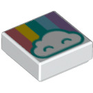 LEGO Bílá Dlaždice 1 x 1 s Cloud a Rainbow s drážkou (3070 / 49610)